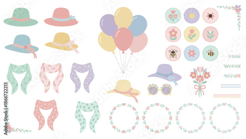 Colorful party accessories and hats. Spring Vector Packs. EPS Editable