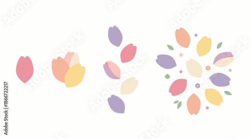 Colorful petals falling in air. Spring Vector Packs. EPS Editable