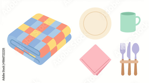 Colorful picnic table setting illustration. Spring Vector Packs. EPS Editable