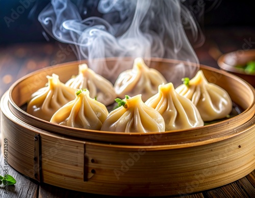 Close-up cinematic food photograph of freshly steamed momos with delicate pleated folds, glossy surface from natural steam moisture, soft vapor rising, professional studio lighting, bright clean backg