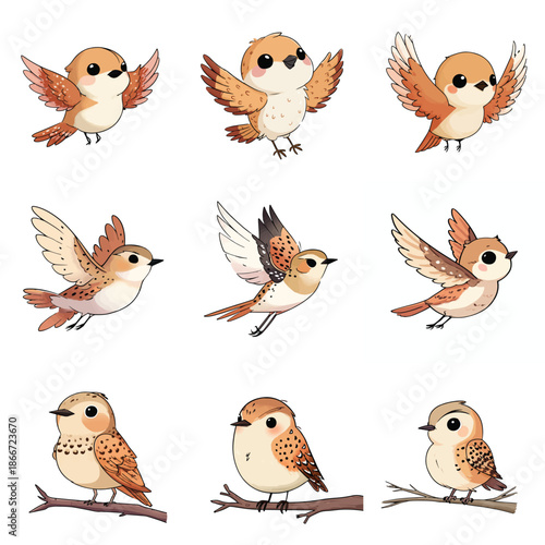 Set Icon of  lark kawaii style minimal flat