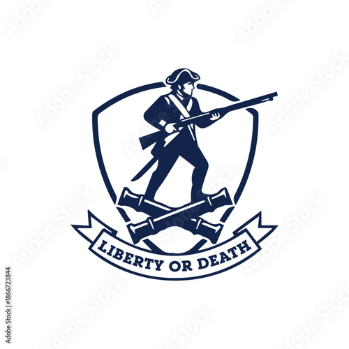 Liberty or Death Revolutionary Soldier Shield Logo Vector
