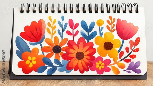 Calendar, Mockup, Botanical Floral Desktop Calendar Stationery Design Modern Home Office Workspace Branding Layout, Minimalist, Botanical, Stationery,