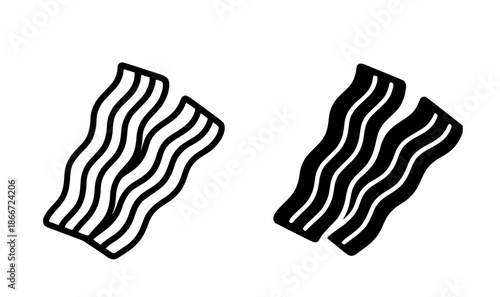 Bacon illustration icon, black and white, outline and silhouette style