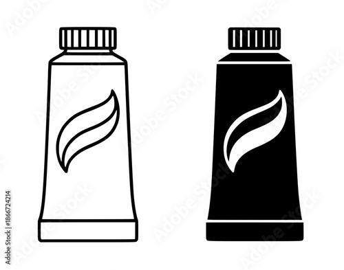 Toothpaste illustration, black and white, outline and silhouette style