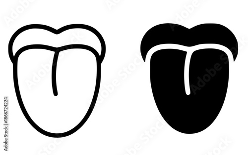 Tongue illustration icon, black and white, outline and silhouette style