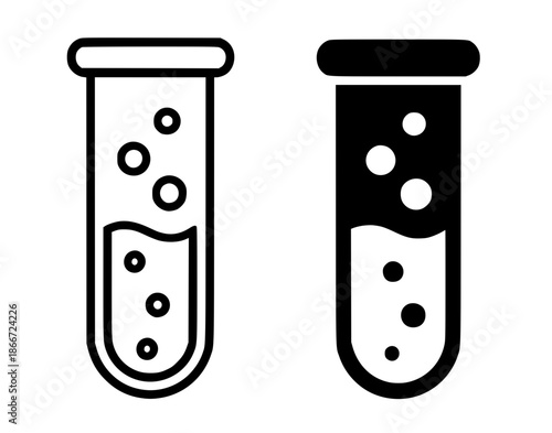 Test tube illustration icon, black and white, outline and silhouette style