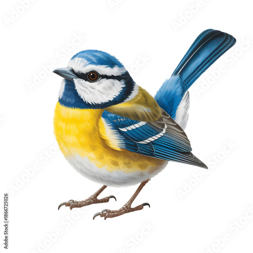 Vibrant blue tit perched gracefully, showcasing natural beauty and delicate feather detail