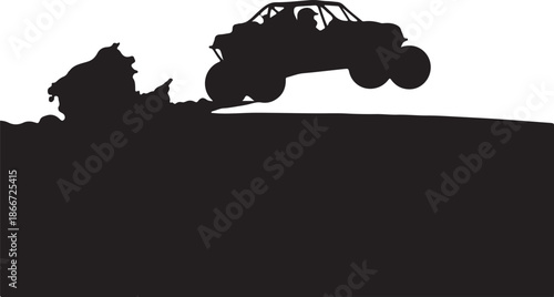 offroad vehicle jumping over terrain