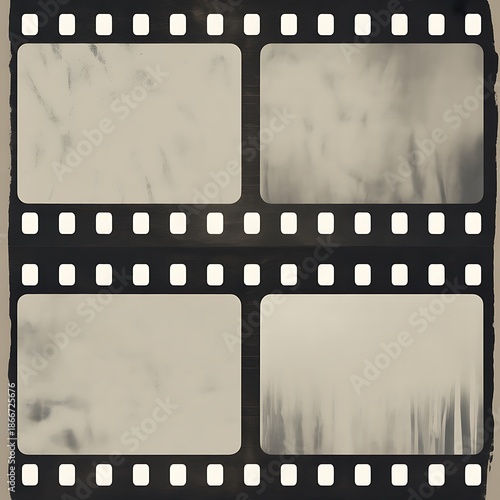 Vintage film strip with four blank frames and textured background