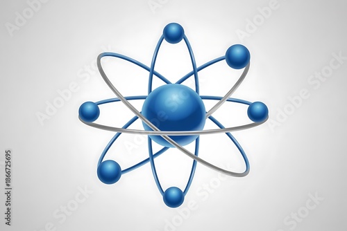 Abstract representation of an atom with orbiting electrons, isolated on white background