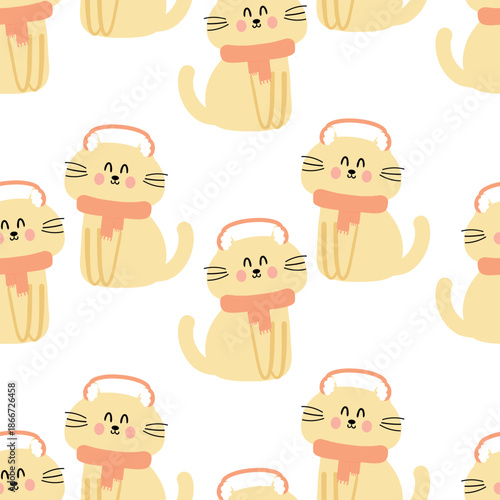 Seamless pattern cartoon cute kitty wearing winter element for Christmas and winter wallpaper