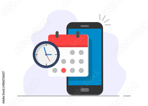 Smartphone Calendar with Clock for Planning Stock Illustration