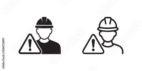Construction safety profile icon collection, worker warning sign symbols vector illustration