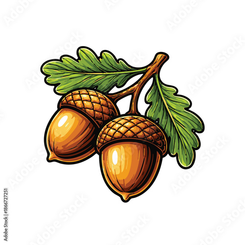 Acorn oak nut illustration isolated on transparent background, generative ai