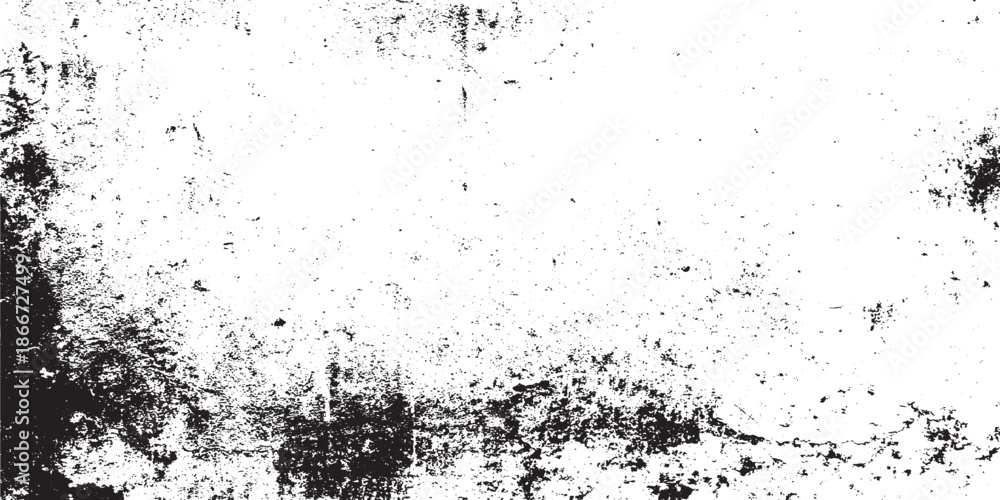 Obraz premium Dirty or dust film grain speck grit grunge overlay on white background grain noise grunge distressed texture overlay background, vintage black and white wall surface texture, rough cracked 