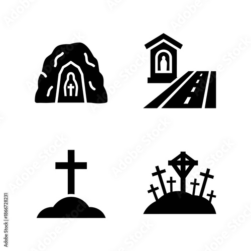 Christian religious symbols and burial sites icons.