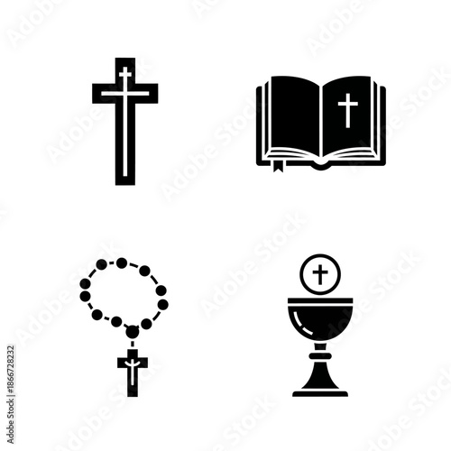 Christian Religious Symbols Icons Set.