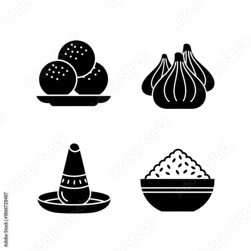 Collection of Indian Food and Religious Icons.