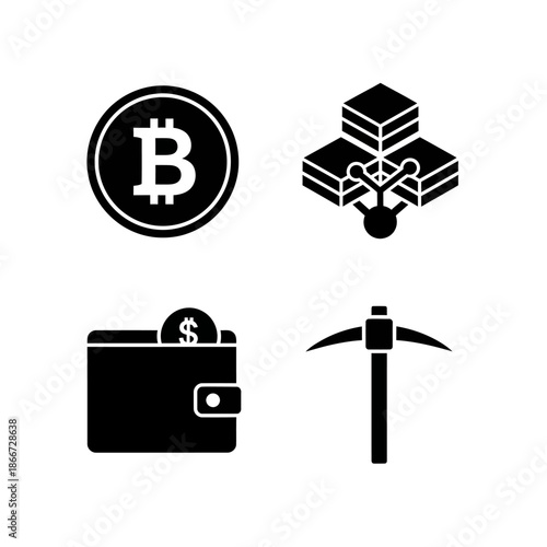 Cryptocurrency Icons Bitcoin Wallet Mining Blockchain Technology.