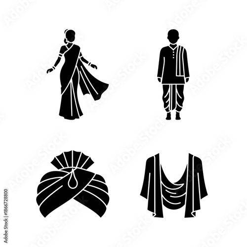 Indian Traditional Clothing and Accessories Icons.