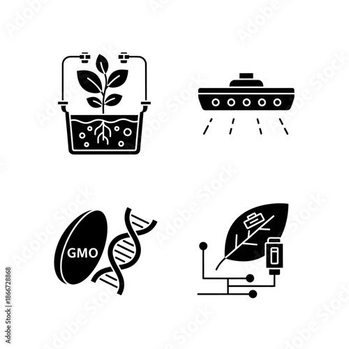 Modern agriculture technology icons representing innovation in farming.