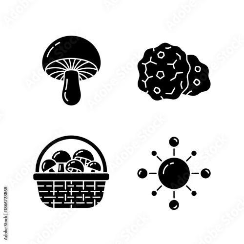 Mushroom Icons Representing Fungi and Food.
