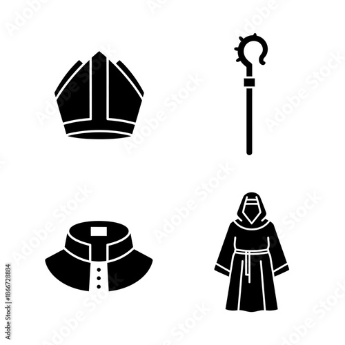 Religious Clergy Vestments and Symbols Icon Set.