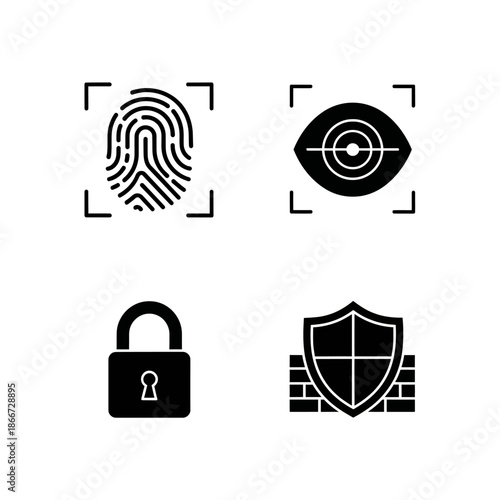 Security Icons Fingerprint Eye Lock Firewall Technology Concept.