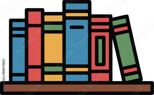 Colorful Bookshelf Vector Graphic Illustration of Books on Shelf, Perfect for Education and Literature