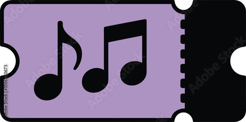 Concert Ticket Vector Graphic with Music Notes on Purple Background - Event Ticket Template