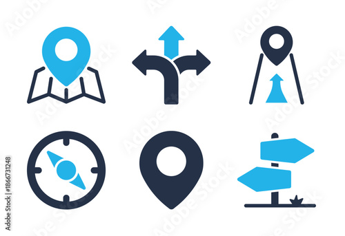 Navigation and Direction icon set. Solid glyph series icons