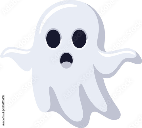 Scary Ghost Vector Graphic Illustration with Shocked Expression, Perfect for Halloween Designs and Spooky Themes ...