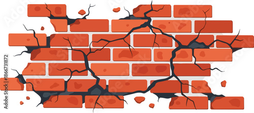 Cracked Brick Wall Illustration A Vector Graphic Depicting Damage and Decay, Ideal for Design Projects
