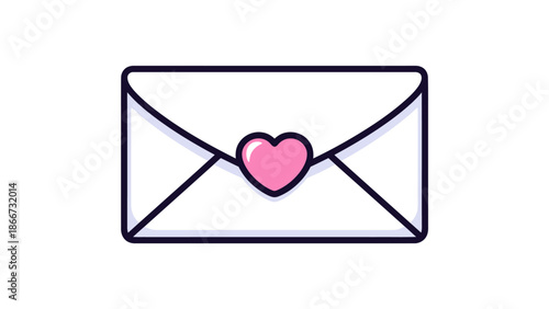 A white closed envelope sealed with a pink heart icon