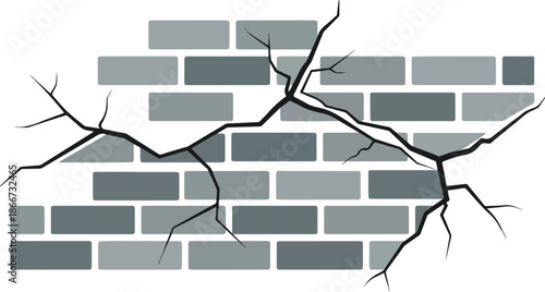 Cracked brick wall illustration Damage, destruction, and structural issues in construction