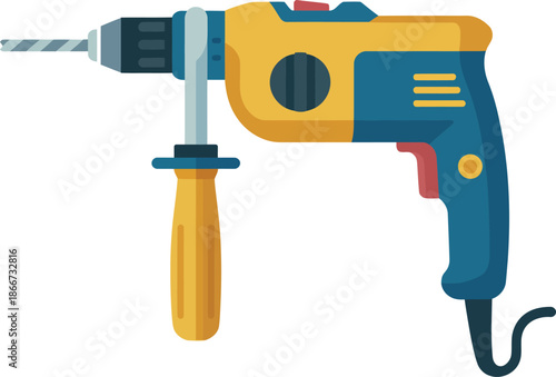 Vibrant Yellow and Blue Electric Drill Vector Clipart - Perfect for DIY and Construction Page