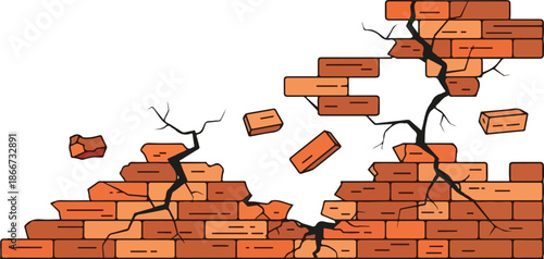 Brick Wall Destruction A Visual Representation of Breakdown and Ruin, Symbolizing Damage
