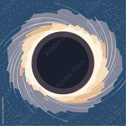 Stunning black hole illustration with swirling light against a starry expanse, perfect for science, technology, or educational projects, originally vector