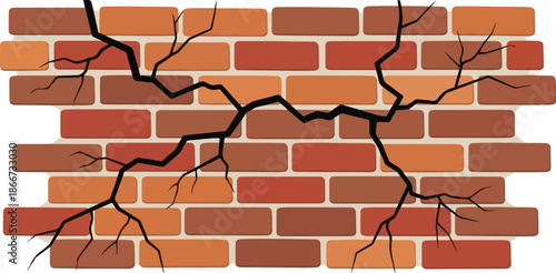 Cracked Brick Wall Vector Illustration of a Damaged Brickwork Surface