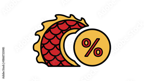 Vibrant Red and Gold Dragon Scales with a Prominent Percentage Icon Illustrating Cultural Promotions and Special Offers
