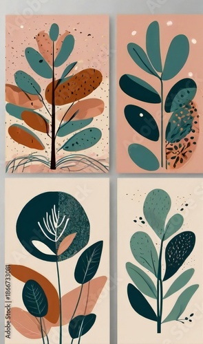 Abstract botanical art collection with earth tones and organic shapes