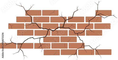Cracked Brick Wall Illustration A Depiction of Damage and Deterioration