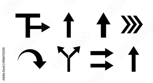 Set of various black directional arrow icons on a white background.