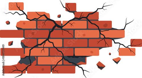 Cracked Brick Wall Illustration A Depiction of Damage and Destruction