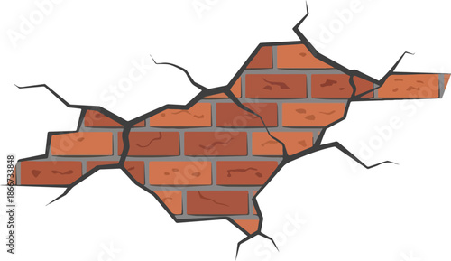 Cracked Brick Wall Illustration Grunge Texture, Architectural Detail for Design Projects