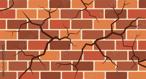 Cracked Brick Wall A Detailed Illustration of Damage and Decay in a Textured Background