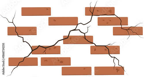 Brick Wall with a Crack A Vector Illustration of Damage and Decay