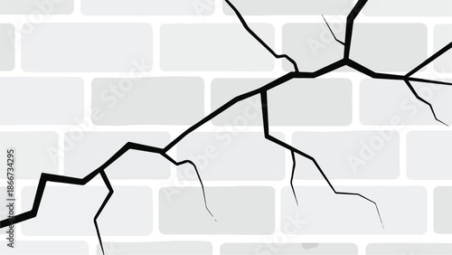 Cracked Wall Illustration Depicting Damage and Imperfection in a Simple, Graphic Style