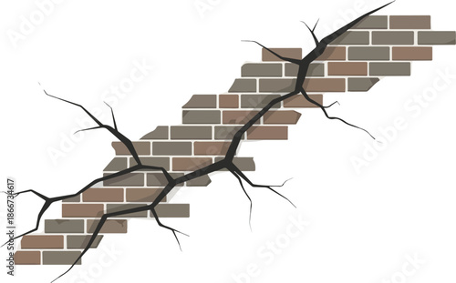 Cracked Brick Wall Illustration A Depiction of Damage, Decay, and Structural Issues